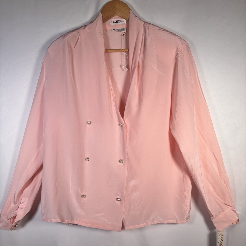Vintage Talbots Blouse Womens 14 100% Silk Shoulder Pads Old Money Quiet Luxury